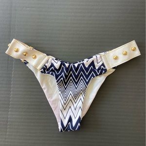 Kardashian beach bunny bikini bottom. Navy nautical with white pleather & gold